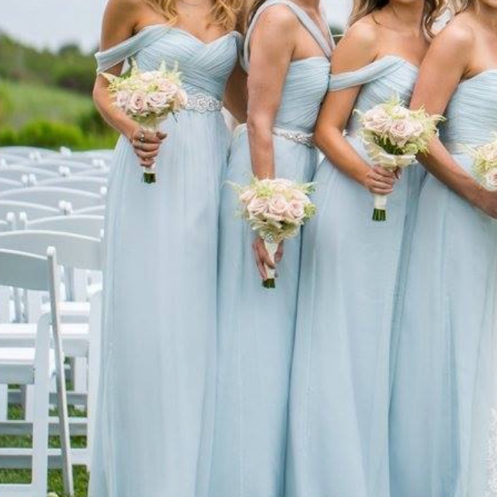 Amsale Ice blue bridesmaid dress off shoulder